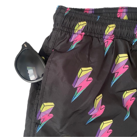 WESC Men’s Black Drawstring Swim Trunks Hot Pants Colorful Lightning Pride Sz S - Picture 2 of 5